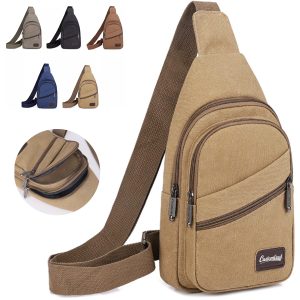 Canvas Crossbody Sling Bag with Multi-Zip Pockets