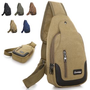 Anti-Theft Canvas Crossbody Sling Bag with Multi-Zip Pockets