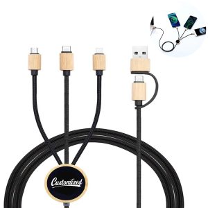 Illuminated 3 in 1 Bamboo Universal Charging Data Cable Port