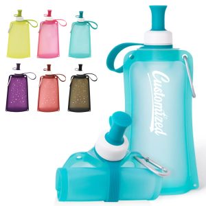 17oz Collapsible Silicone Water Bottle with Carabiner