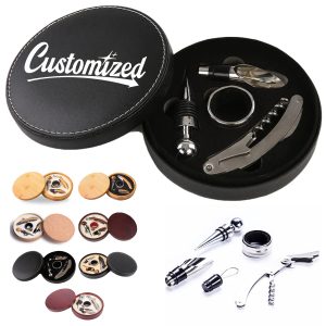 4 Piece Wine Gift Set in Round Leather Case