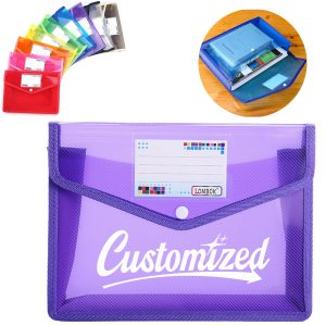 A4 Plastic Button File Folder with Mesh and Label Pocket