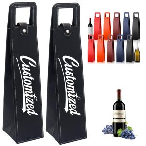 PU Leather Single Wine Bottle Bag with Handle Slot