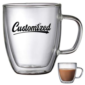 Double Wall Insulated Glass Coffee Mug with Handle