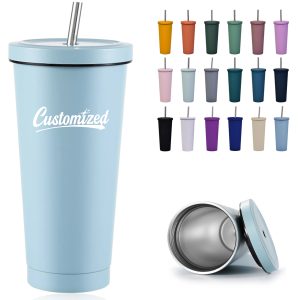 32Oz. Matte Stainless Steel Tumbler with Lid and Straw