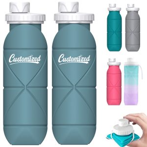 20Oz. Collapsible Silicone Water Bottle with Leakproof Lid