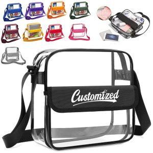 8L Clear PVC Shoulder Bag W/ Flap Closure Adjustable Strap