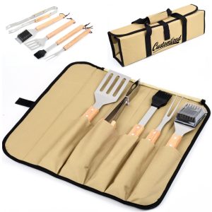 5-Piece BBQ Grill Tool Set with Wooden Handles