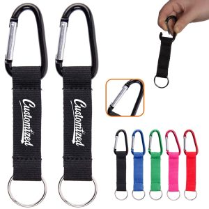 Custom Carabiner Keychain with Nylon Strap and Split Ring
