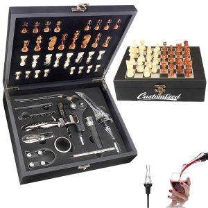 9-Piece Wine Tool and Chess Set Gift Box with Corkscrew