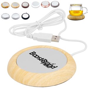 USB Powered Beverage Mug Warmer with Wood Grain Base