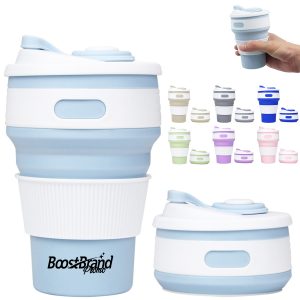 12Oz. Collapsible Silicone Travel Coffee Mug with Lid