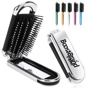 Compact Foldable Travel Hairbrush with Mirror