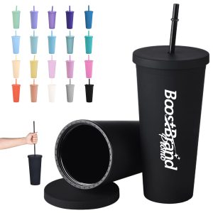 23Oz. Reusable Matte Finish Tumbler with Straw & Lid