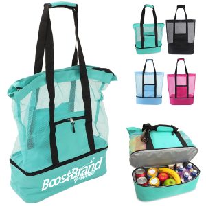 Mesh Top Beach Tote Bag with Cooler Compartment
