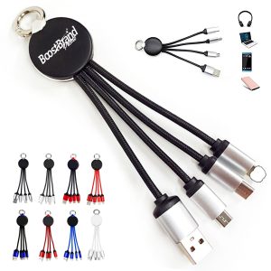 3 in 1 LED Multi-Charging Cable Keychain with Custom Logo