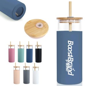 17oz. Glass Water Bottle with Bamboo Lid and Silicone Sleeve