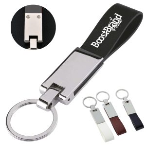 Leather Strap Keychain with Metal Accent