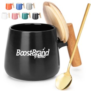 Ceramic Mug with Wooden Handle and Lid