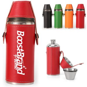 8oz. Stainless Steel Insulated Flask with Leather Sleeve
