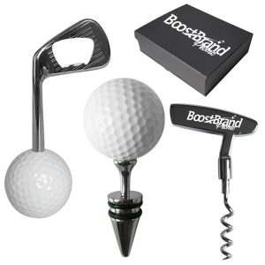 Golf-Themed Bottle Opener & Wine Stopper Gift Set