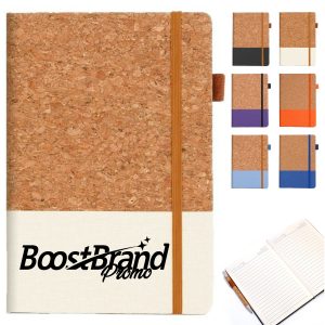 Eco-Friendly Cork and Fabric A5 Notebook with Pen Loop