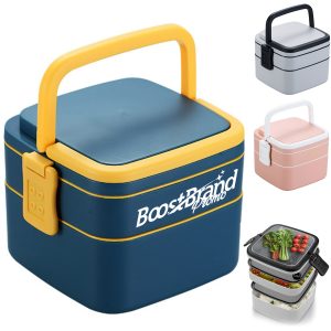 Portable Double-Layer Lunch Box with Utensils and Handle