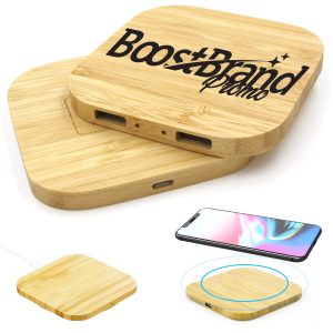 Eco Friendly Bamboo Wireless Charger with Dual USB Ports