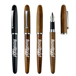 Wooden Fountain Pen w/ Metal Clip Custom Logo Executive Gift