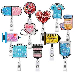 Custom Nurse Badge Reel w/ Glitter Swivel Clip Acrylic
