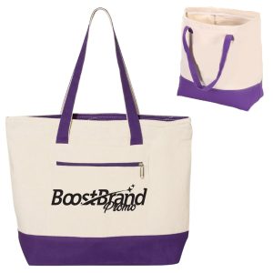 Canvas Tote Bag with Zipper Pocket and Inside Pouch