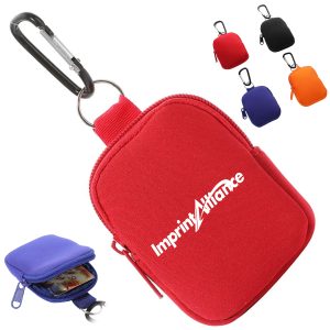 Mini Neoprene Zipper Pouch with Carabiner Clip