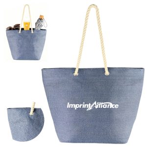 Denim Canvas Tote Bag with Cotton Rope Handles