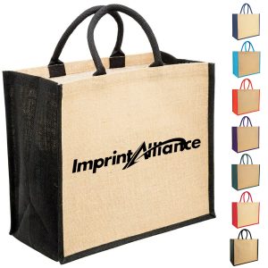 Two Tone Jute Tote Bag with Reinforced Handles