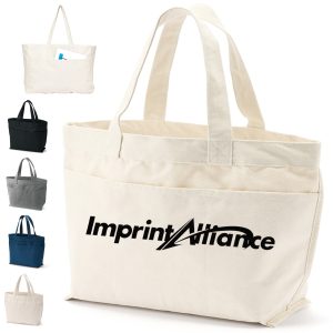 Cotton Canvas Tote Bag with Front Pocket and Long Handles