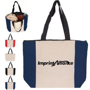 Two Tone Canvas Tote Bag with Zipper Closure