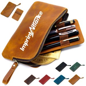 Vintage Leather Pen Case with Zipper Closure