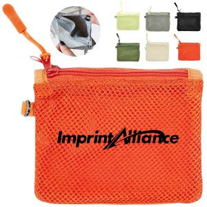 Mesh Nylon Zipper Coin Pouch with Wrist Strap