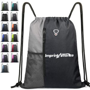 Two Tone Drawstring Backpack with Front Zipper Pocket