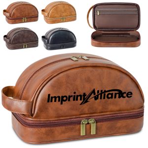 PU Leather Travel Toiletry Bag with Double Zipper
