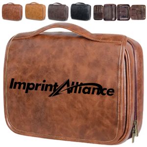 Large PU Leather Hanging Toiletry Bag with Handle