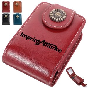 PU Leather Lipstick Case with Mirror and Snap Closure