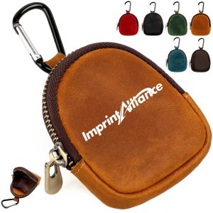 PU Leather Coin Purse with Zipper and Carabiner Clip