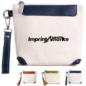 Canvas and PU Leather Wristlet Pouch with Zipper