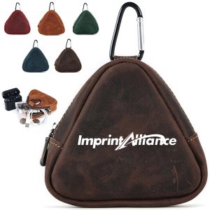 Triangular Leather Coin Purse with Zipper and Strap