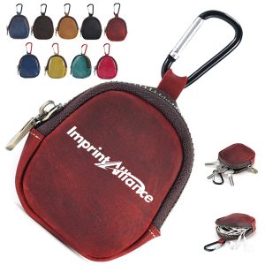 Mini Leather Coin Pouch with Zipper and Key Clip