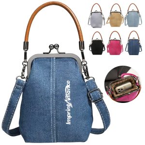 Vintage Small Crossbody Purse with Handle and Metal Clasp