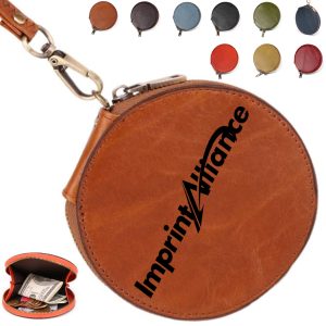 Round Leather Zipper Coin Pouch for Accessories and Gifts