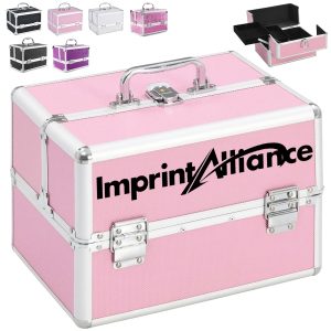 Pink Aluminum Makeup Case with Mirror and Dividers