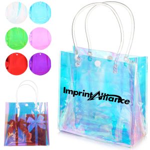Holographic PVC Transparent Tote Bag with Leather Handle